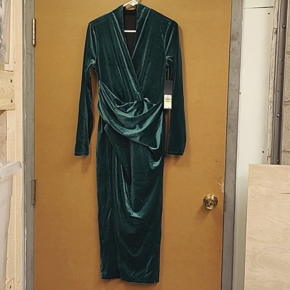 Rachel Roy Size M Evergreen Velour Faux Wrap Maxi Dress